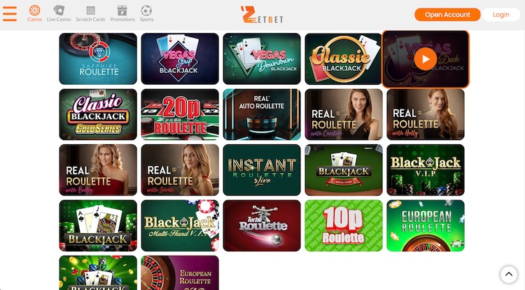 zetbet casino table games