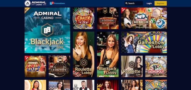 admiral casino live games