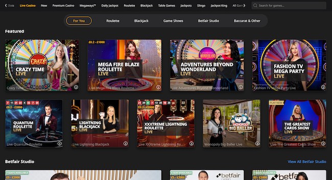 betfair casino live games