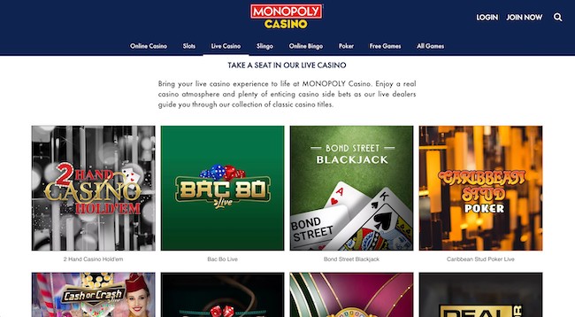 monopoly casino live games